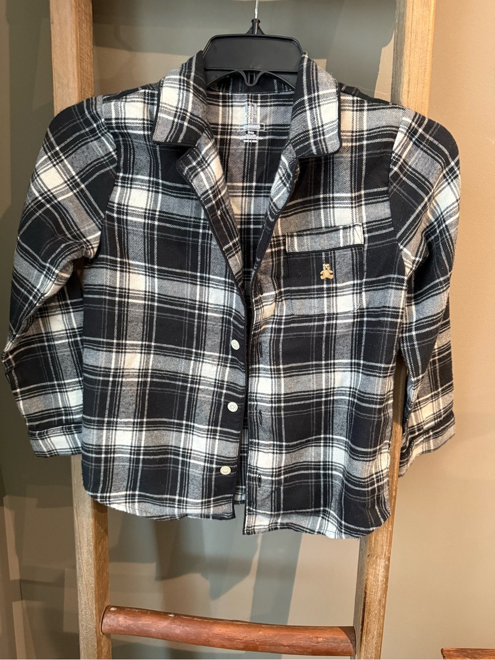 Kids Black & White Plaid Button-Up top and bottom PJ set